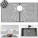 Silicone Sink Protector 26x14" Rear Drain Hole, Heat Resistant Non-slip Dishwasher Suitable, Large Sink Mat for Bottom of Farmhouse Kitchen Stainless Steel Sinks(Grey