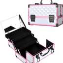 VETALLO Travel Makeup Train Case, Large Makeup Organizer I Makeup Bag with Mirror I Makeup Box Organizer and Storage I Makeup Train Case & Box Gifts for Women Mom Mother I White, White+Pink