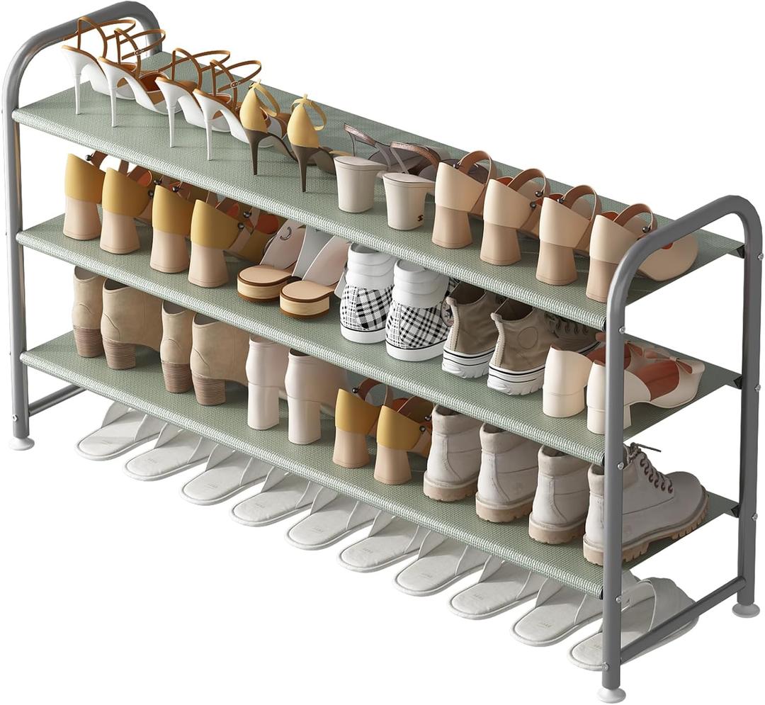 INGIORDAR Shoe Rack 3 Tier Long Storage Organizer Wide Metal Shoe Shelf for Closet Entryway Grey