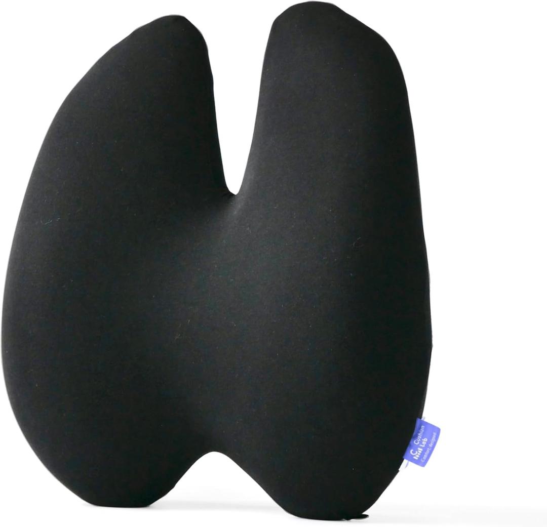C CUSHION LAB Extra Dense Lumbar Pillow - Patented Ergonomic Multi-Region Firm Back Support for Lower Back Pain Relief - Lumbar Support Cushion with Strap for Office Chair, Car, Sofa, Plane - Black (Black)
