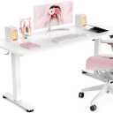 Veken 47.2 Inch Large Electric Standing Desk, Heights Adjustable, Sit to Stand Up, Work Home Office Computer Table for Study, Walking Pad, Writing, and Games, Wooden Desktop Desks, White