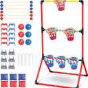 Hitish Backyard Lawn Games for Adults Kids - 3-in-1 Yard Pong with 6 Light Up Basket, Ladder Ball and Bean Bag Toss Game - Outdoor Yard Tailgate Game for Family Parties