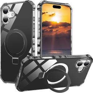 STERKER Compatible with iPhone 16 Plus case with Stand Magnetic Ring Holder [Compatible with MagSafe][Military-Grade Drop Protection] Slim Back Cover with Good Grip Curly Wave Edge, Black