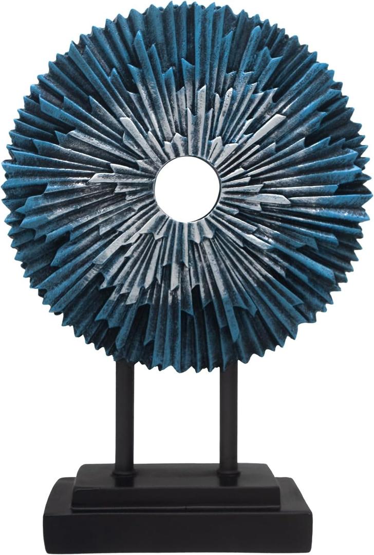 Aboxoo Abstract Round Statue, Modern Decorative Home Decor, Office Desk Sculpture for Men, Creative Round Line Ornament for Bookshelf, Bedroom, Desktop, Dining Table, (Blue) (High Base)