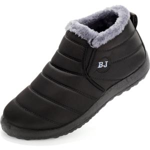 Womens Snow Boots Winter Warm Booties Fur Lined Anti-Slip Ankle Boots Outdoor Slip On Waterproof Booties Comfortable Warm Shoes (9 Women/7.5 Men, Black)