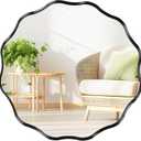 Fabuady Black Round Wavy Edge Mirror - 20'' Circle Wall Mirror with Metal Frame, Decorative Hanging/Leaning Mirrors for Bathroom, Bedroom, Living Room, Hallway, Entryway, Office, Home Decor