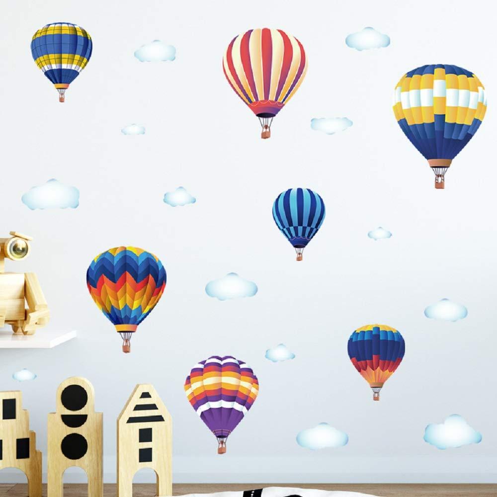 Amaonm 3D Rainbow Hot Air Ballon Wall Decals White Clouds Wall Sticker DIY Peel and Stick Art Decor for Kids Bedroom Baby Nursery Classroom Boys Children Playroom Living Room Home Wall Decoration