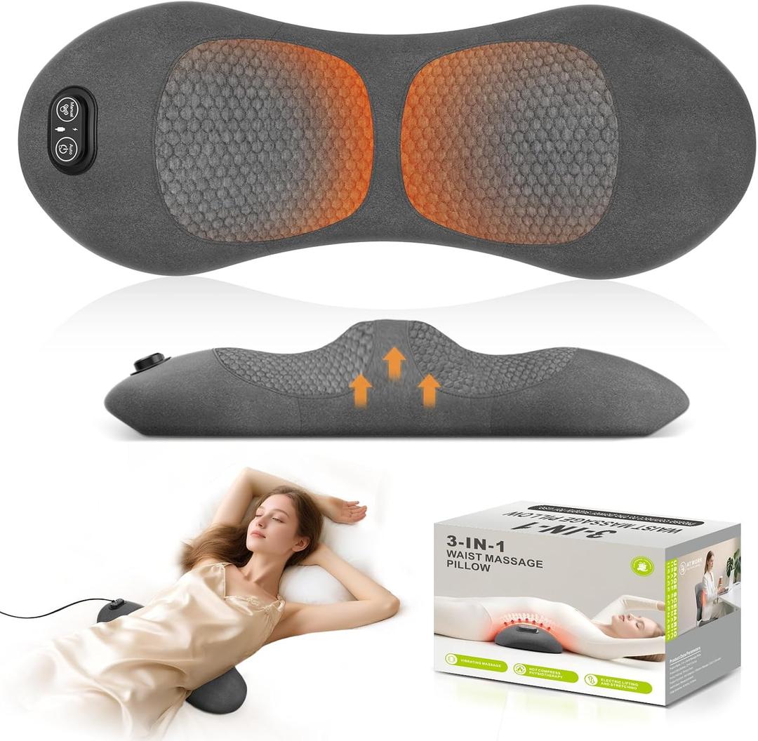 Heated Pillow for Neck & Back - Vibrating Traction Therapy with Memory Foam