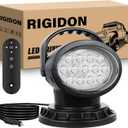 RIGIDON 50W Remote Control LED Search Light, 360 Rotating LED Work Light with Strobe Mode, Strong Magnets Built-in, Adjustable Brightness, 12V 24V Spotlight for Truck Boats Hunting