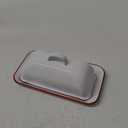 Vintage Farmhouse Red Rim Enamel Butter Dish - Vintage Retro Keeper for Kitchen, Countertop & Fridge  Unique Handmade White Container for West/East Butter, Large