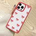 EYZUTAK Case for iPhone 16 Pro, Clear Cute Ribbon Bowknot Pattern Aesthetic Transparent Phone Case Raised Camera Protection Stylish Slim Soft Durable TPU Protective Cover for Women Girls - Red
