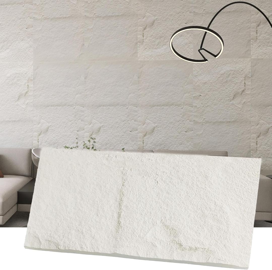 KASARO PU 3D Wall Panels Cement White Texture, 4 Pieces Wainscoting Panel Accent for Interior Wall Decor, Waterproof Wall Covering, 47.24  23.62 inch