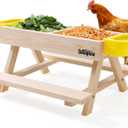 Boulphia Chicken Feeders and Waterers, Chicken Feeder No Waste Kit with Picnic Table and 2 Water Feeders, Handmade Wooden Chicken Supplies & Accessories for Chicken Coop