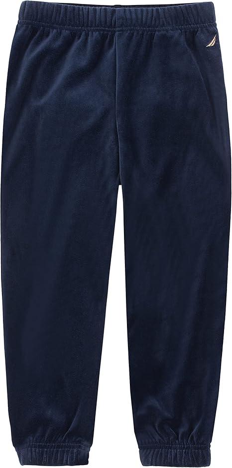Nautica Girls' Logo Sweatpants, Fleece Joggers with Ribbed Cuffs & Functional Side Pockets, 4T, Velour Peacoat