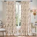 RYB HOME Botanical Velvet Curtains for Living Room Bedroom, Vintage Soft Thermal Insulated Back Tab Floral Velvet Drapes for Home Decoration, Cream, 52 x 84 inches, 2 Panels Set