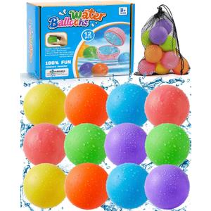 Reusable Water Balloons 12 Pcs, Quick-Fill Summer Water Toys for Pool Parties & Outdoor Beach Backyard Games, Durable Splash Balls for Kids