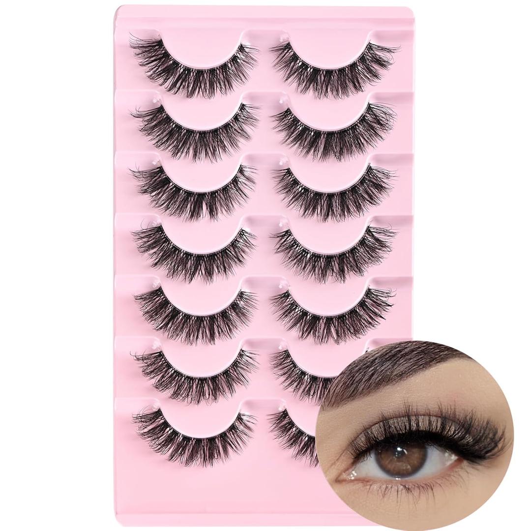 FARRED Cat Eye Lashes Natural Eyelashes Short Wispy Lash Strips Volume Cateye False Eyelash Medium Length Fake Lashes Natural Looking Hybrid Clusters Full Demi Wispies Strip Pestañas (A1 | 8-14MM)