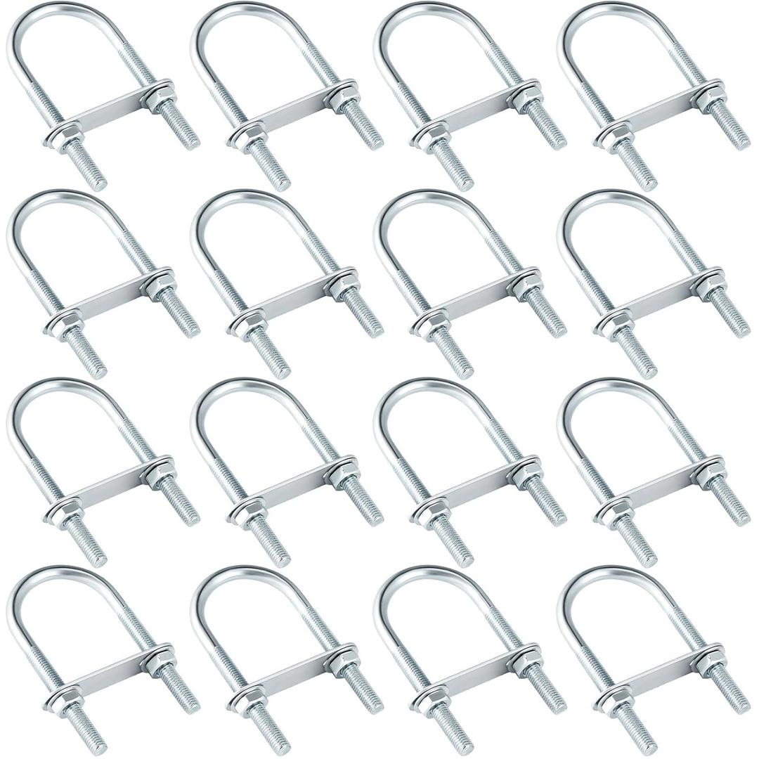 Therwen 16 Sets Round U Bolts Zinc Plated Steel Round Bend U Clamp with Nut Plate Washer (M8 x 42 mm X 100 mm)