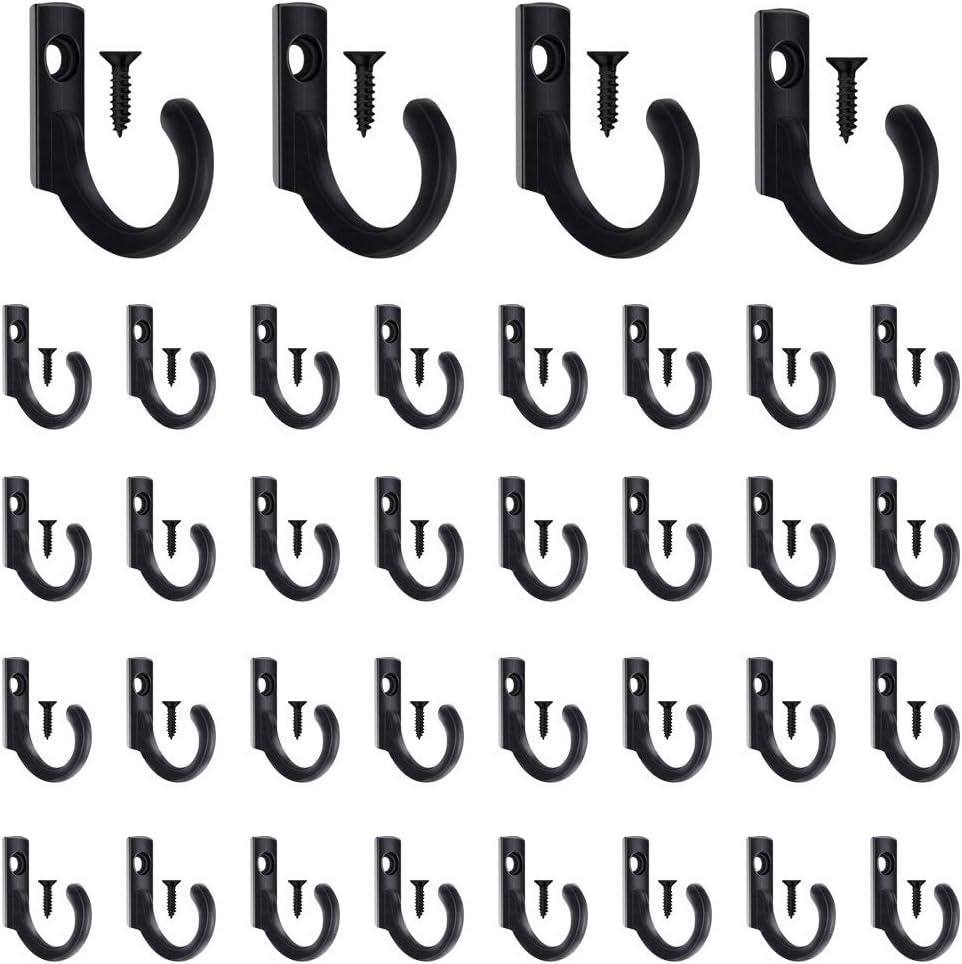 58 Pieces Key Hooks, Black Small Hooks for Hanging Hat, Jewelry, Steel Metal Hook, Kitchen Little Towel Hook with Black Screws for Farmhouse Retro Crafting Projects (0.87"0.59", Black)