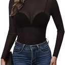 GAMISS Mesh Tops for Women Mock Neck Mesh Tops Fitted Trendy Tops Mesh Tee Black, M