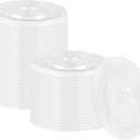 98mm Clear Flat Lids with Straw Slot, Plastic Disposable PET Cup Lids for 12, 16, 20 and 24 oz Cups for Iced Coffee Ice Cream Milkshake Party Supplies, Pack of 35