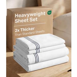 Extra Thick Heavyweight King Size, 4 Piece Embroidery Sheet Set - Navy
High End Super Luxury King Bed Set, Heavyweight Hotel Quality Sheets with Deep Pockets, Easy-Fit and Ultra-Soft, Breathable