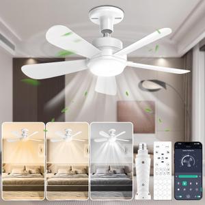 Socket Fan Light with APP & Remote, 22-in Screw-in Ceiling Fan for E26 Base, 3 Color Tones Adjustable, Reversible Motor for Home Bedroom Living Room Kitchen Garage (White) Socket Fan Light with APP & Remote, 22-in Screw-in Ceiling Fan for E26 Base, 3 Color Tones Adjustable, Reversible Motor for Home Bedroom Living Room Kitchen Garage (White)