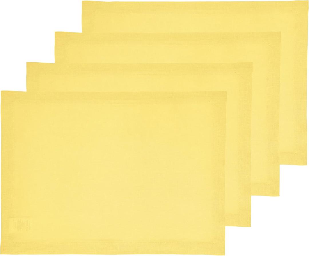 Solino Home Linen Placemats Set of 4 - Sunshine Yellow Placemats 14 x 19 Inch - 100% Pure Linen Table Place Mats for Summer - Fete