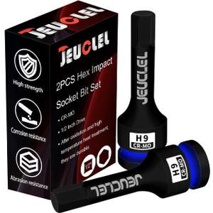2Pcs 9mm Hex Impact Bit Socket, H9 1/2-Inch Impact Drive Allen Socket, Cr-Mo Steel Lengthen Hex Screwdriver Adapter for Electric Ratchet Wrenches Fastening Screws