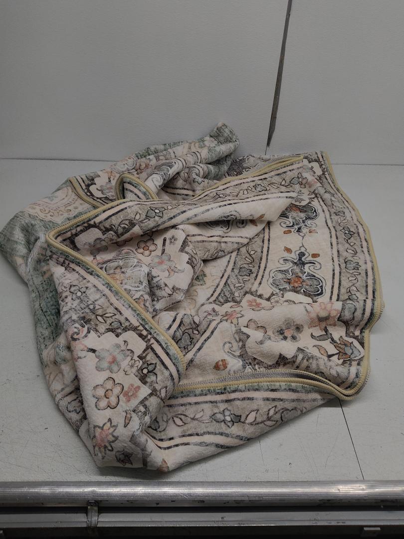 MUJOO Green Round Rug,Circle Washable Area Rugs for Bedroom Living Room Bathroom,Boho Small Non Slip Circular Carpet,Sage Floral  8'8ftx3'9ft