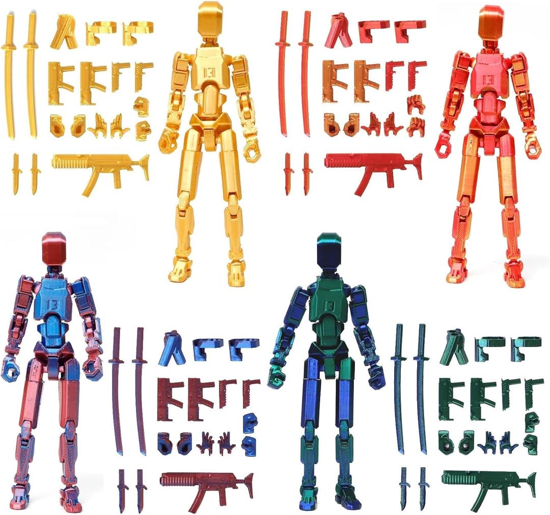 FoxVilla Assembly Completed T13 Action Figure, Titan 13 3D Printed Action Figure, 3D Printed Titan13, Assembled Dummy 13 Lucky 13 Toy Figure (5.5 inch, 4pack)