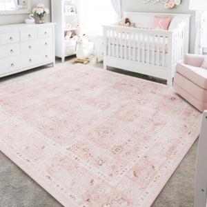 7x9 Area Rug Faux Wool Floral for Living Room Nursery Room Dorm Kids Playroom Home Office, Pink