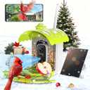 Smart Bird Feeder with Camera, AI Identify Birds Species Solar Powered, 2K HD Video Bird House with Camera, Instant Arrival Alerts, Waterproof Squirrel Proof, Gift for BirdLovers, 2.4GHz WiFi, Green