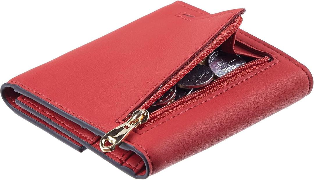 2 x Travelambo RFID Blocking Small Mini Compact Wallet Coin Pouch Holder Trifold Credit Card Holder Pocket Purse for Women (Napa Red)