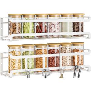 Bunoxea Spice Rack wall mounted 2 Pack, Space-Saving Spice Organizer for Spice Jars and Seasonings,Screw or Adhesive Hanging Spice Rack Organizer for Your Kitchen Cabinet,or Pantry Door,White
