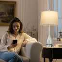 26" Silver Metal Table Lamps Set of 2 for Bedrooms, Touch Control Bedside Lamps for Nightstand with Charging Port, 3-Way Dimmable End Table Lamp for Living Room (2 LED Bulbs Included)