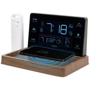 AcuRite Weather Valet with Qi-Certified Wireless Charging Pad, Auto-Dimming LCD Screen, Alarm Clock, Hyperlocal Forecast, Outdoor Temperature and Humidity Measurements, Indoor Temperature Reading (Faux Walnut Finish)