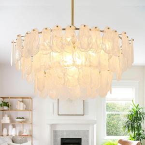 Modern Large Gold Glass Chandeliers, 12-Lights Luxury Cloud Pendant Light Fixture, 31.5 inch Round Ceiling Hanging Light Fixture for Living Room Bedroom Dining Room Kitchen Foyer Staircase Bar