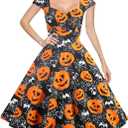 Hanpceirs Women's Cap Sleeve 1950s Retro Vintage Cocktail Swing Dresses with Pocket (XXXL)