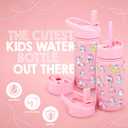 FAHRMOSIS 14 OZ Kids Water Bottle with Straw & 2 Lids (Flip & Spout) Leak Proof Metal Insulated Stainless Steel Reusable Tumbler for School & Sports Water Bottle - Pink (Unicorn)