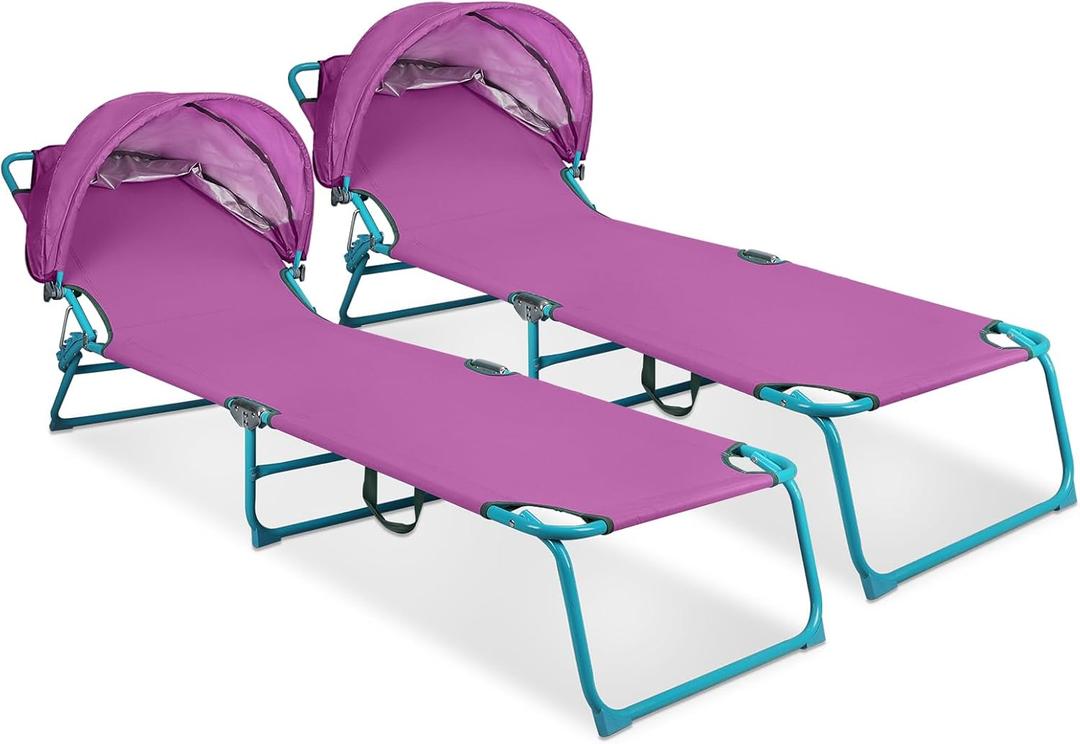 Northroad 2 Pack Beach Lounge Chair with Canopy Shade, Adjustable 4 Position Foldable Tanning Chair, Outdoor Heavy Duty Chaise Lounge Chair, for Poolside Patio Sunbathing Lawn, UPF 50+, Purple, 22 x 14 x 10.26 inches
