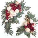 Faux Flower Swag Set of 2 for Wedding Welcome Signs Floral Swag Wedding Reception Ceremony Signs Decor (Red) (Burgundy Red & Cream)