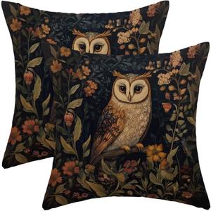 Abstract Vintage Floral Pillow Covers 20x20 Inch Owl Throw Pillow Covers Set of 2 Farmhouse Forest Plants Pillow Cases Outdoor Decor for Living Room Bedroom Linen Square CushionBlack