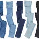 SUPERFINDINGS 5 Rolls 9.3 Yards Denim Blue Ribbon Fringes 4cm Wide Fabric Ribbon Wrapping Frayed Cotton Jean Fabric for Gifts Wrapping Hair Sewing Weddding Decor