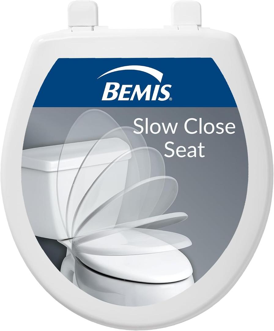 Bemis 730SL Slow Close Toilet Seat, Hinges Never Loosen, Durable Plastic, Made in USA, Round, White
