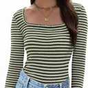 IWD Womens Striped Long Sleeve Shirts Slim Fit Square Neck Tops 2026 Spring Lightweight Knit Pullover Sweater