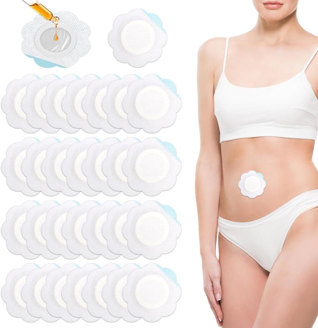 30pcs Castor Oil Pack Wrap for Belly Button, Self-Adhesive Disposable Castor Oil Belly Button Wrap Pads Spunlace Cloth Highly Absorbent Organic Cover Compress Patches No Wash (Oil Not Included)