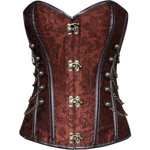Charmian Women's Spiral Steel Boned Steampunk Gothic Bustier Corset with Chains Size 5XL