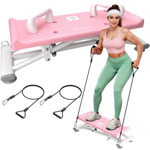 RoyalRcmtx Balance Board for Adults, Rocking Stepper with Resistance Bands, 300LBS Portable Wobble Board, Quiet Side to Side Ski Simulator Trainer Exercise Machine for Home Gym(Multi Board_Pink)