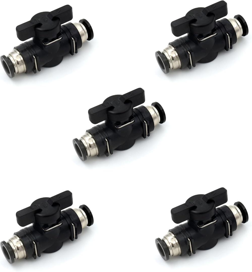 3/8 inch Push to Connect Ball Valve Union Air Flow Control Valve Quick Connect Tube Fittings Pneumatic Valve Air Hose Fittings 5pack